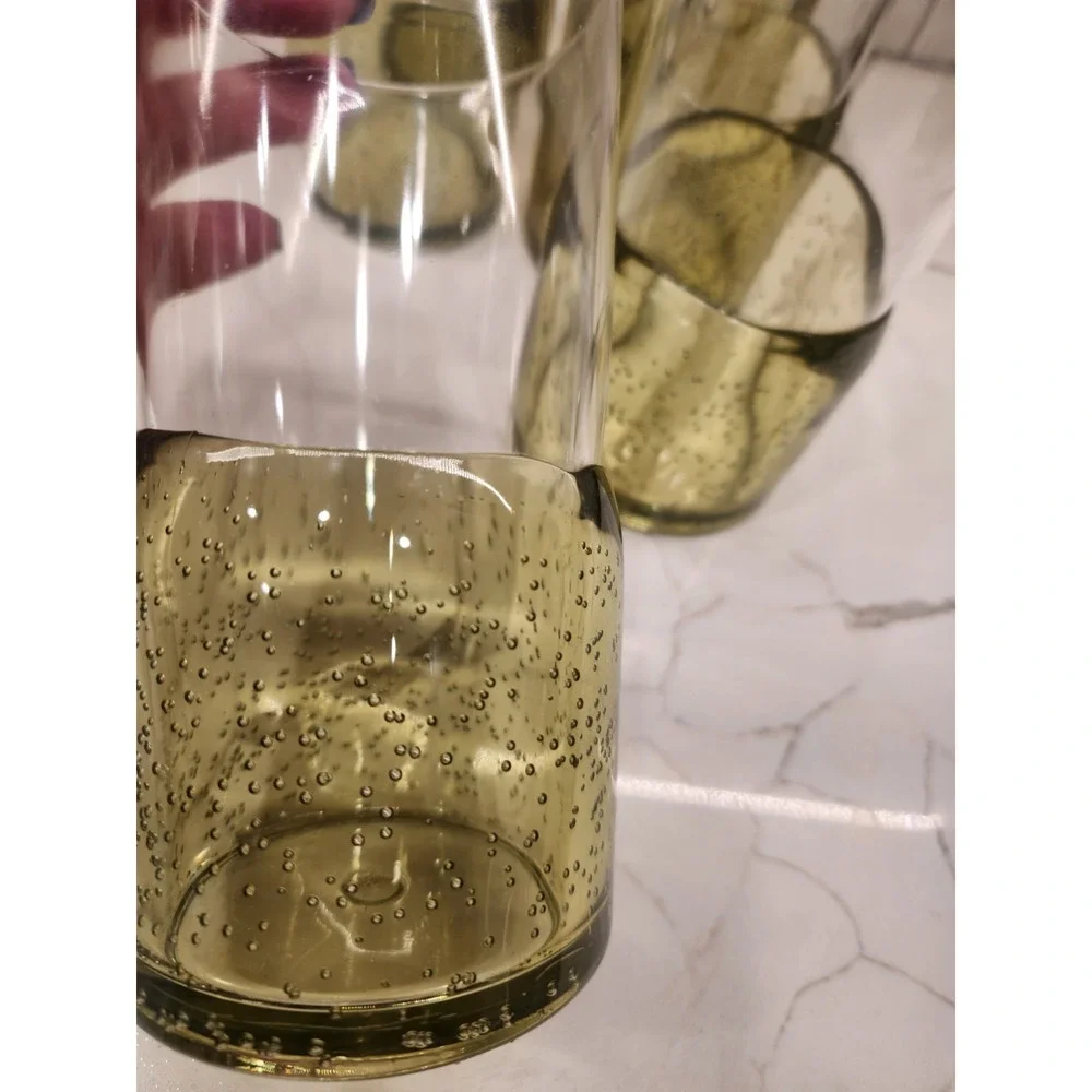 Pottery Barn Outdoor Picnic Acrylic Drinking Glasses Set of 6 Clear Green Bubble